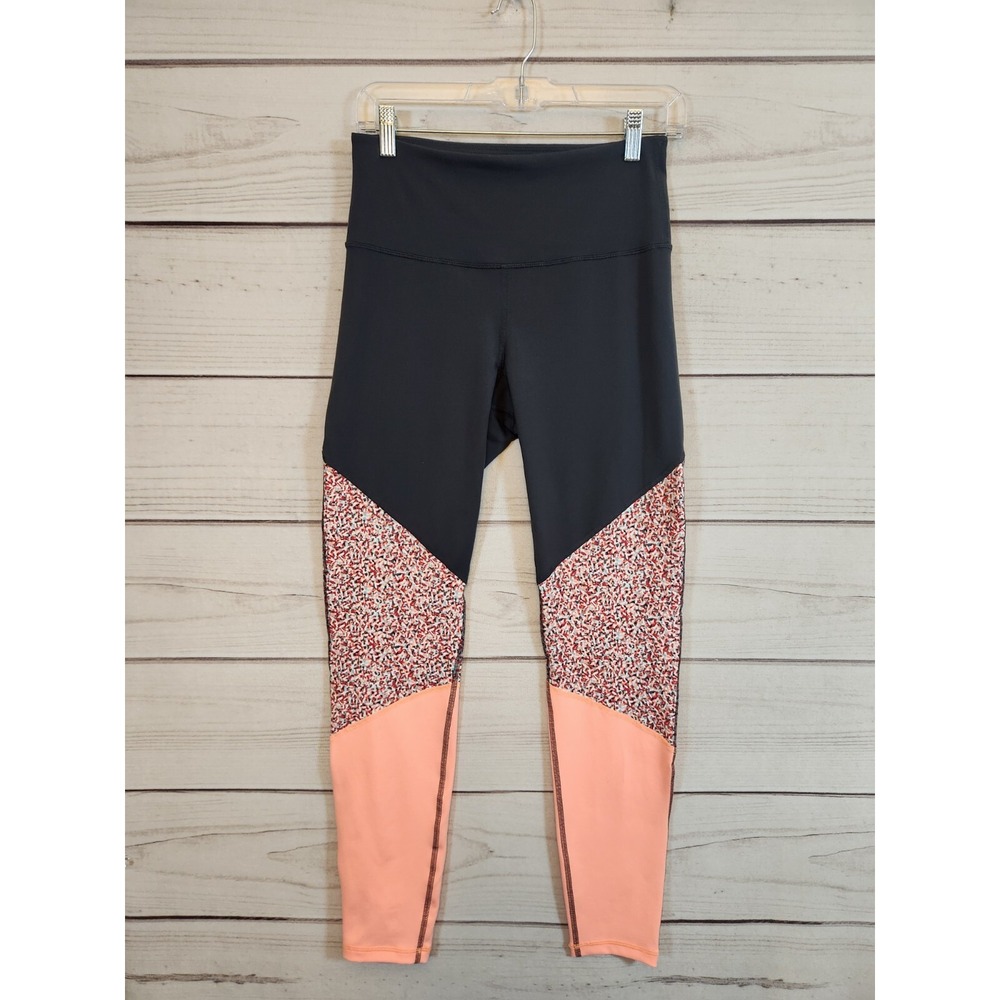 Old Navy Womens M Grey Peach Go-Dry Leggings Colorblock High Rise Activewear